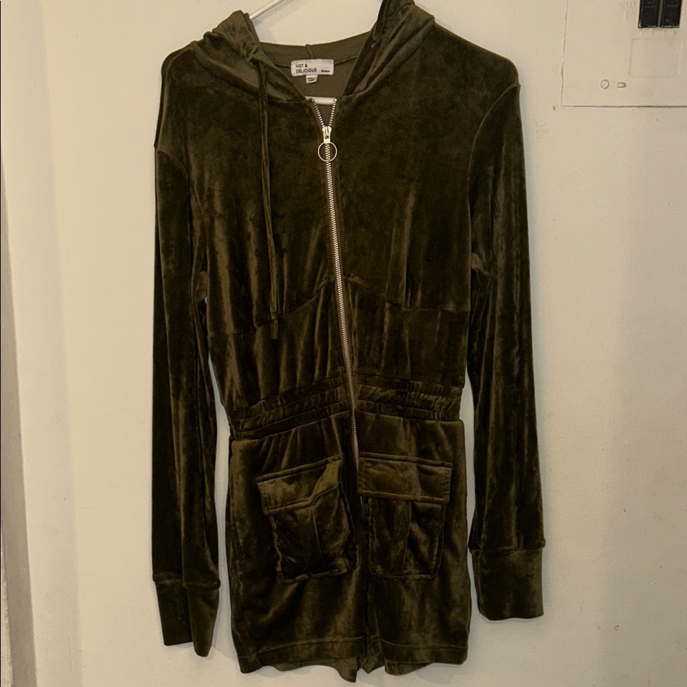 Hot and delicious Dark Olive Velvet Women's romper